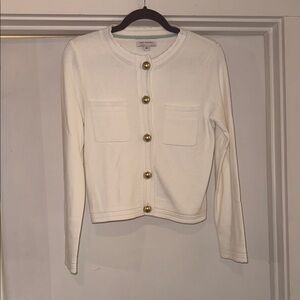 White Cardigan with Gold Metallic Buttons- never worn
